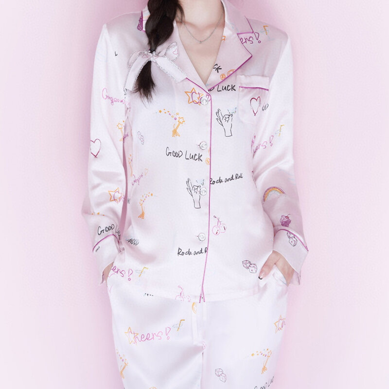 NIGO-Pyjama rose imprimé, chemise et pantalon Ngvp # nigo6551