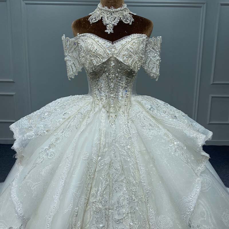 Surprise Price Wholesale Wedding Gown For Bride Ball Gown Sweetheart Short Sleeves Chapel Train Beading Lace Up Suknia ślubna