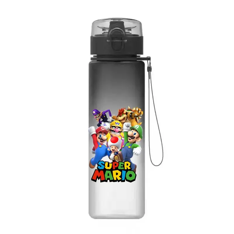 Super Mario Bros ตัวละครการ์ตูนถ้วยน้ำ560มล. ถ้วยใส่น้ำดื่มแบบพกพาถ้วยกระบอกน้ำพลาสติกความจุมากของขวัญ