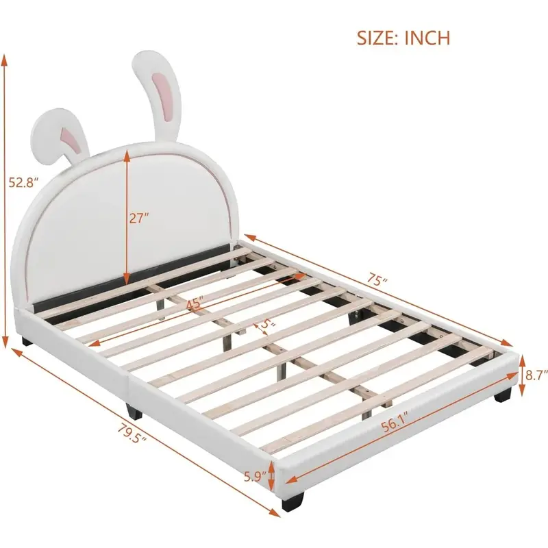 Łóżko pełny wymiar dla dzieci z łóżka w kształcie królika dziecięce sypialnia dziecka białe rama meblowa