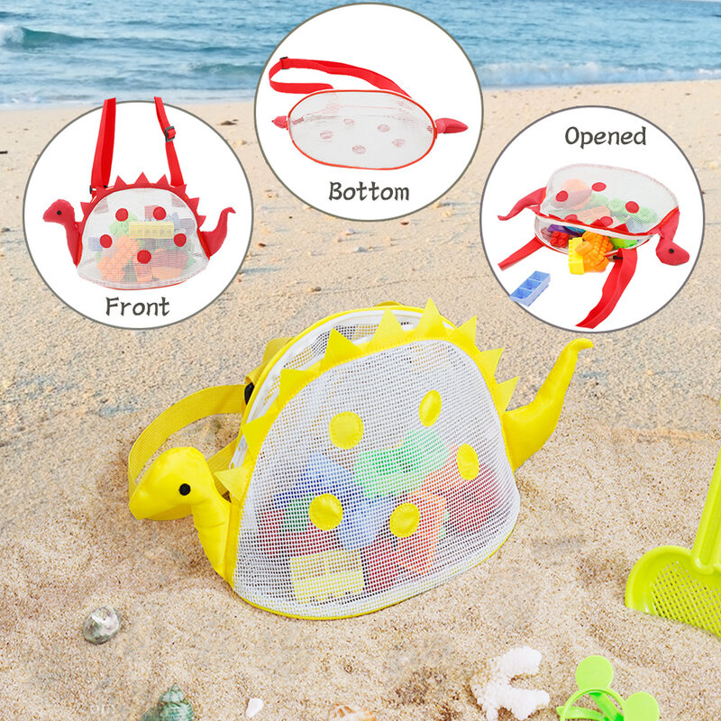 Bolsa organizadora de malla de dinosaurio portátil para niños, bolsa de natación para niños, juguetes de concha de playa, bolsas de almacenamiento de toallas, cosméticos para mujeres