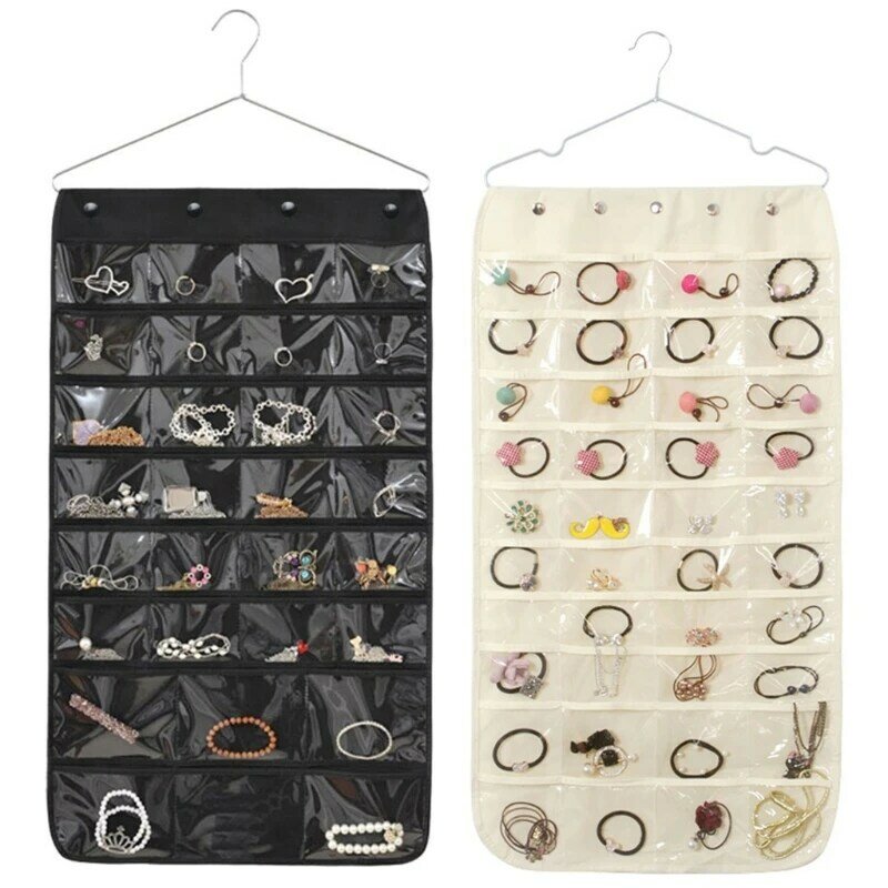 Suporte jóias dupla face conveniente pendurado saco armazenamento guarda-roupa organizador armazenamento jóias
