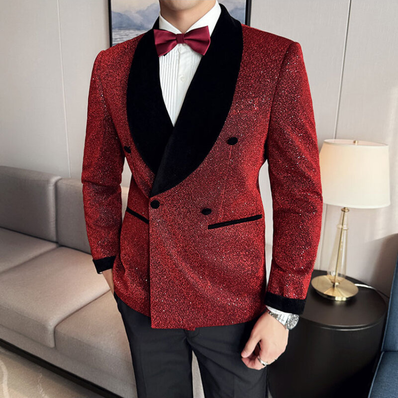 Double-breasted Suit Fashion New Men's Leisure Casual Tuxedo Boutique Business Solid Color Slim Fit Suit Blazers Jacket Dress