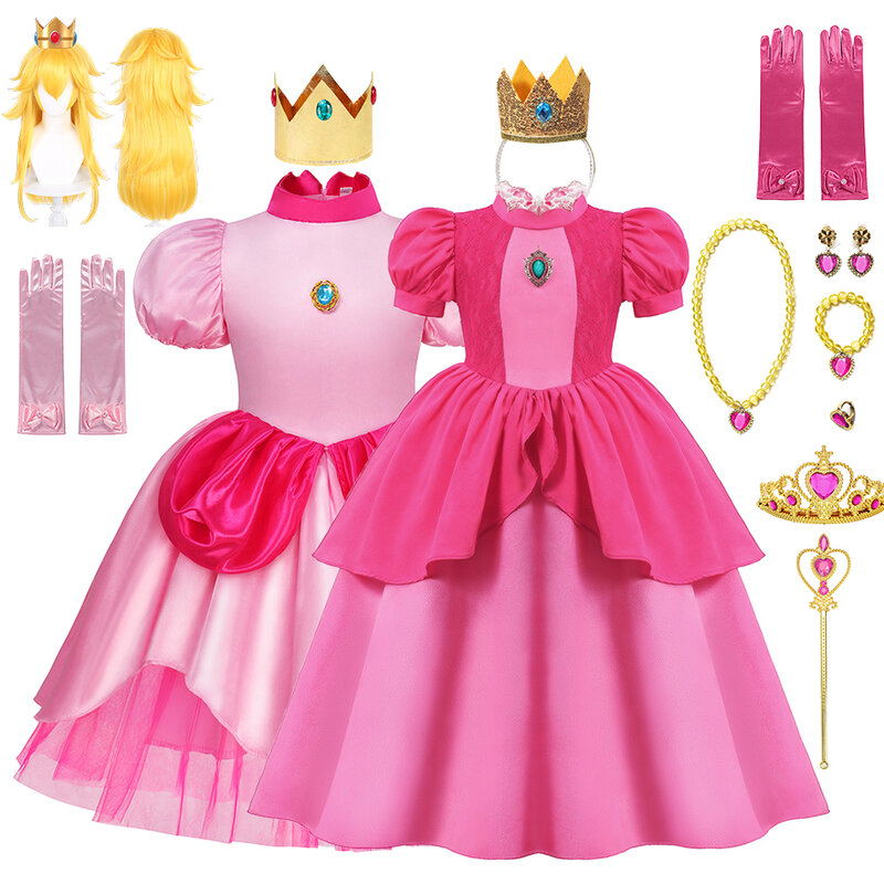 Prinzessin Pfirsich Kostüm für Mädchen klassische rosa Kleid Cosplay Halloween Party Dress Up Kinder Geburtstag Outfit 2-10 Jahre