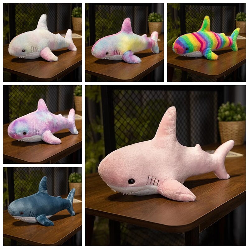 거대한 귀여운 상어 봉제 장난감, 부드러운 박제, 스피엘고드 동물 독서 베개, 생일 선물, 쿠션 인형, 어린이 선물, 45 cm, 60cm