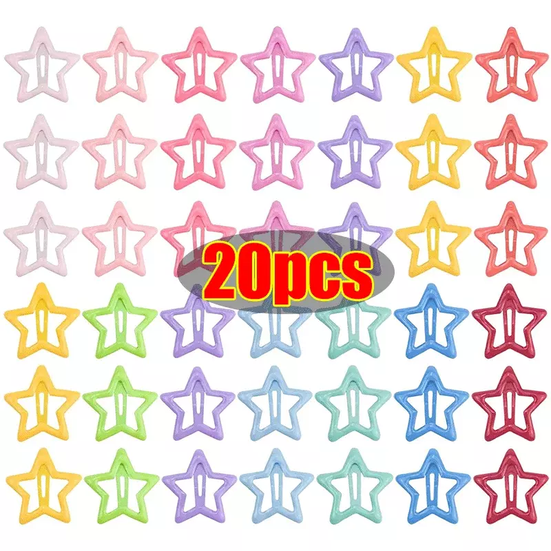 2/20PCS Y2K BB Star Hairclips Girls Colorful Cute Star Barrettes Women Simple Metal Snap Clip Headdress Hair Jewelry Accessories