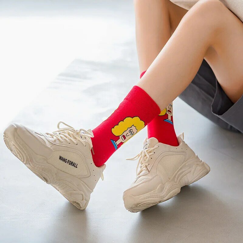 Новые носки милые Мультяшные Японские Женские носки средней длины хлопковые носки хип-хоп носки для скейтборда