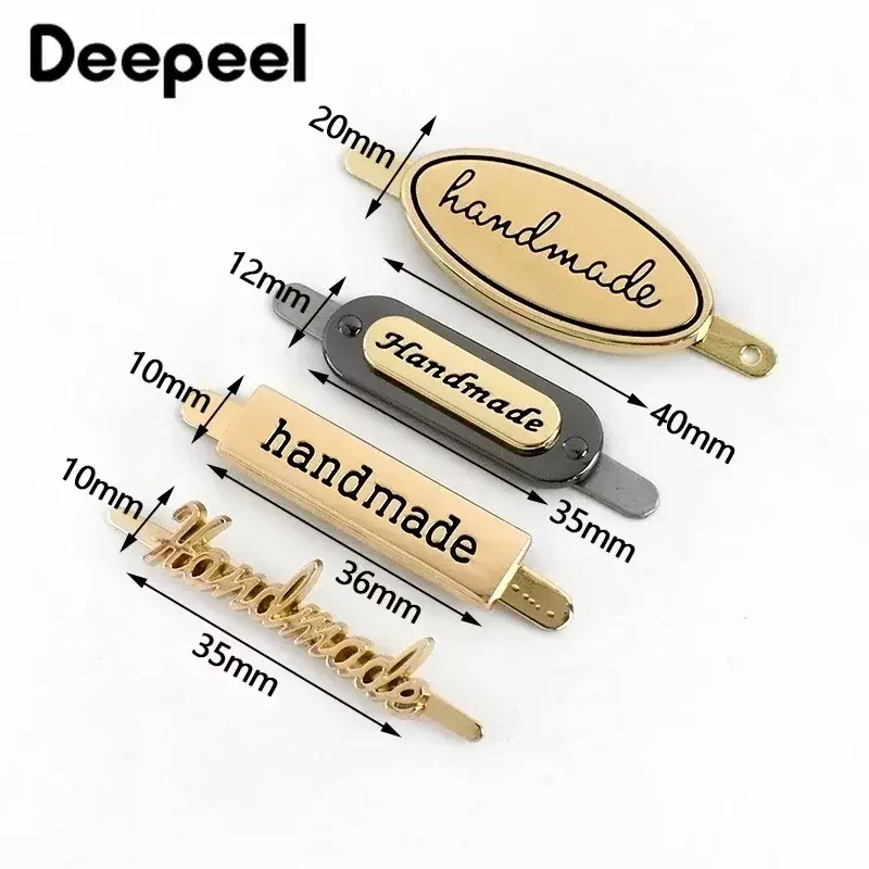 10Pcs Deepeel 35/40mm Handmade Metal Bag Label Handcraft Decorative Tags for Purse Buckles DIY Hardware Sewing Bags Accessories