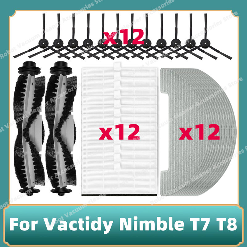 Compatible para Vactidy Nimble T7 T8 Robot Aspirador de Polvo Piezas de Repuesto Accesorios de Reemplazo Cepillo Principal Lateral Filtro HEPA Paño de Limpieza.