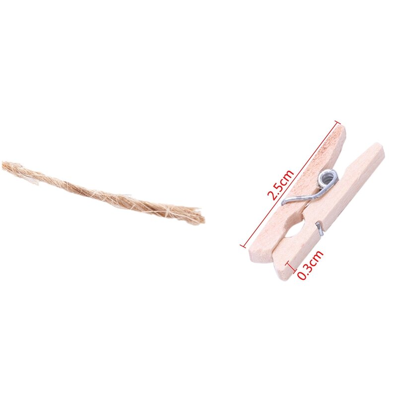 Mini Clipe de Madeira Twine String para o Bebê, Craft Pin Line, Photo Baby, Texturizados, Juta Hessian, Twine, 25mm, 1 Rolo, 100 Meter, 25mm