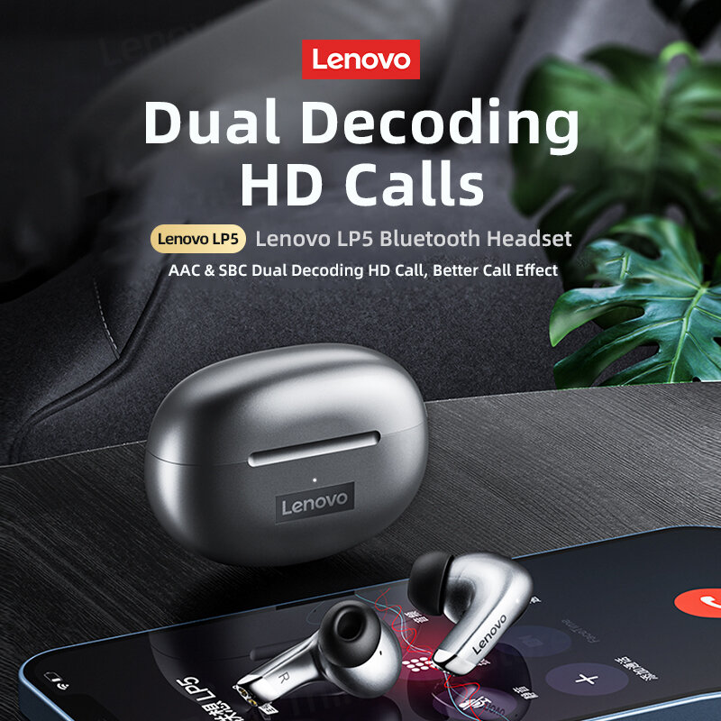100% Asli Lenovo LP5 Earbud Bluetooth Nirkabel Earphone Musik HiFi dengan Headphone Mikrofon Headset Olahraga Tahan Air 2021baru