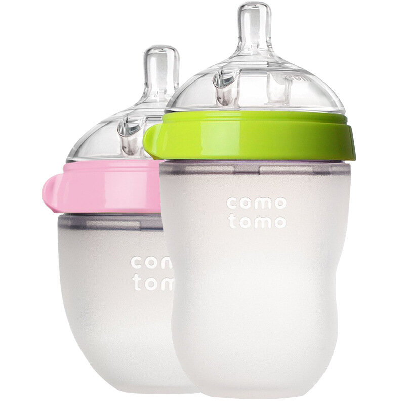 Botol Bayi Silikon Hijau/Merah Muda 5 Oz dan 8 Oz Botol Bayi 2 Pak BPA Gratis Botol Susu Anak-anak