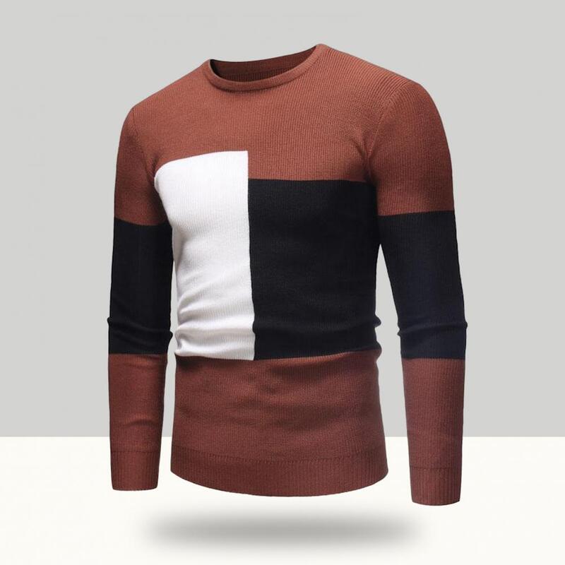 Мужской повседневный свободный свитер, стильный мужской свитер с цветными блоками, вязаный мягкий теплый пуловер приталенного силуэта для осени/зимы, легкий