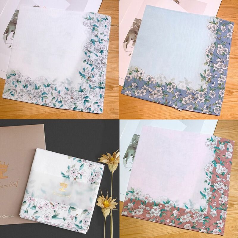 Eco-friendly Printed Square Handkerchief Women Pure Cotton Soft Cloth Towel Reusable Thin Neck Scarf