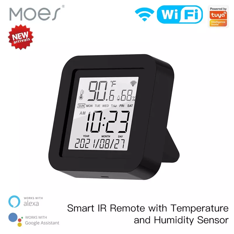 MOES-Sensor inteligente de temperatura y humedad para aire acondicionado, dispositivo con Control remoto por IR, WiFi, Tuya, TV, CA, funciona con Alexa y Google Home