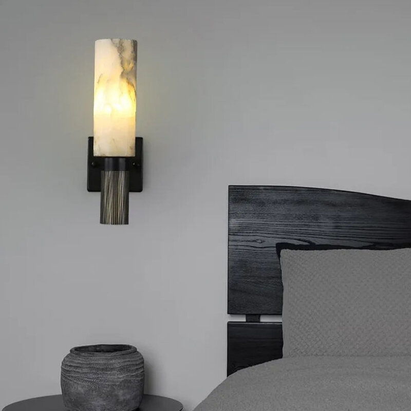 Lámpara de pared de lujo moderna para decoración de pasillo, Fondo de sofá, balcón, dormitorio, cabecera, mármol de cobre, luz LED