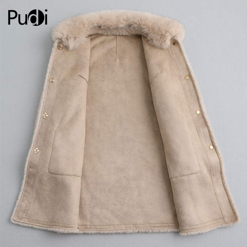A19038 Pudi Women Real Wool Fur Coat Jacket Winter Warm Female Real Sheep Shearing Over Size Parka With Real Fox Fur Collar