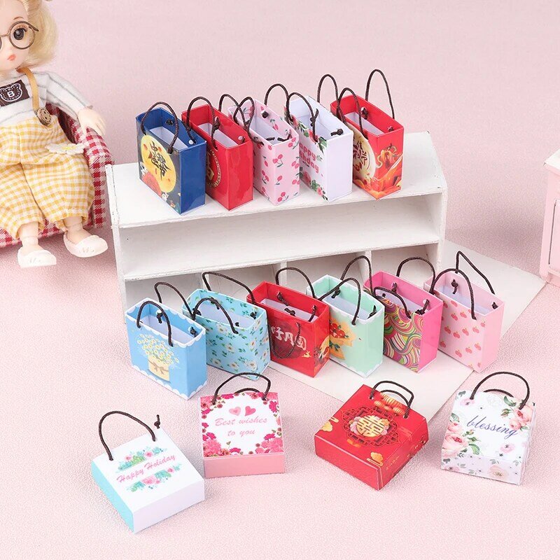 1/12 Dollhouse Mini Handbag Dollhouse Gift Flower Packaging Bag Flower Arrangement Bags Doll House Decor Accessories
