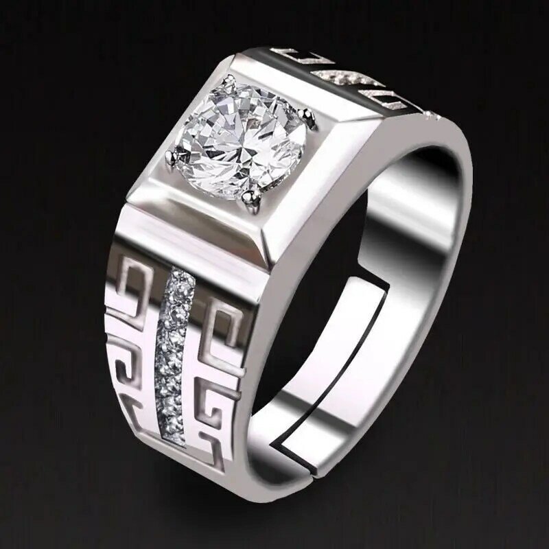 925 Perak Murni Kristal Besar Halus Cincin Terbuka untuk Pria Wanita Mode Pesta Pernikahan Desainer Perhiasan Jimat Hadiah Pasangan