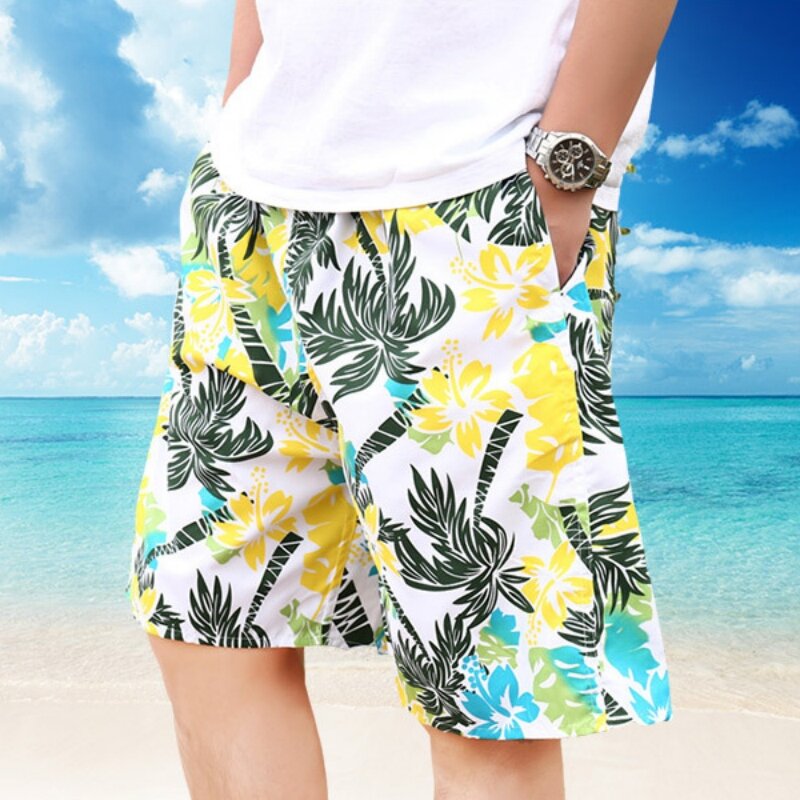 Summer Men's Thin Beach Pants Fashion Oversized Quick Drying Loose Fitting Printed Sports Casual Shorts Boys' Floral Capris