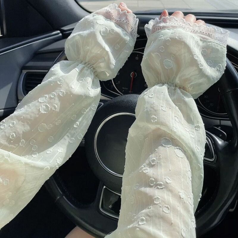 Mangas de braço de seda de gelo para meninas, chiffon elástico, anti-UV, protetor solar solto, capa de proteção solar