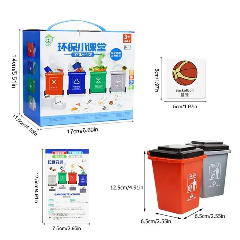 Sorting Toy Garbage Classification Toy 4 Trash Cans Mini Toys Model Miniature Sorting Cards Garbage Truck Education Aids