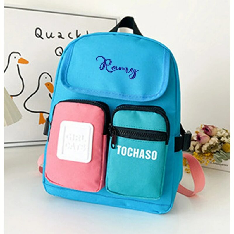 Персонализированный новый модный детский рюкзак на заказ, дорожная сумка с вышивкой контрастных цветов, модная Подарочная сумка для девочек с именем