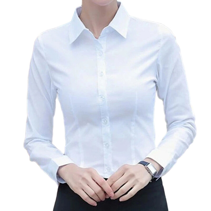 Blusa de manga larga para mujer, Top Formal con solapa, botones de negocios, Color sólido, elegante, uso diario, Oficina