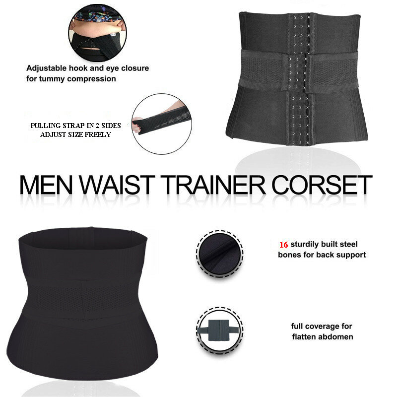 Мужской ремень-шейпер, тренировочная корректирующая одежда для живота, тренировочная одежда для похудения и талии, 16 стальных костей, плотный тянущийся ремень