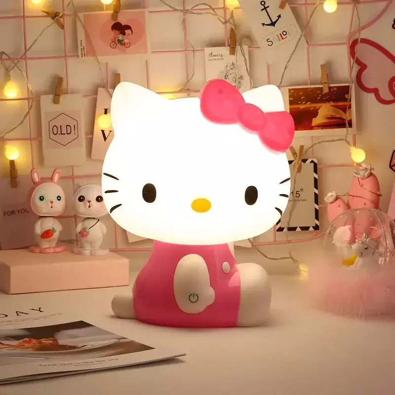 Hello Kitty-Lámpara LED de noche pequeña 3D, luz de sueño de ensueño, protección ocular, decoración de cabecera, alimentación de bebé, enchufe táctil, hogar, dormitorio