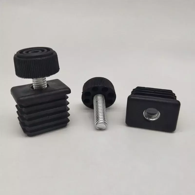Black Adjustable Foot Mats With Nut Round/Square Plastic Blanking End Cap Pipe Plug Furniture Tube Cover Non-Slip Foot Pad