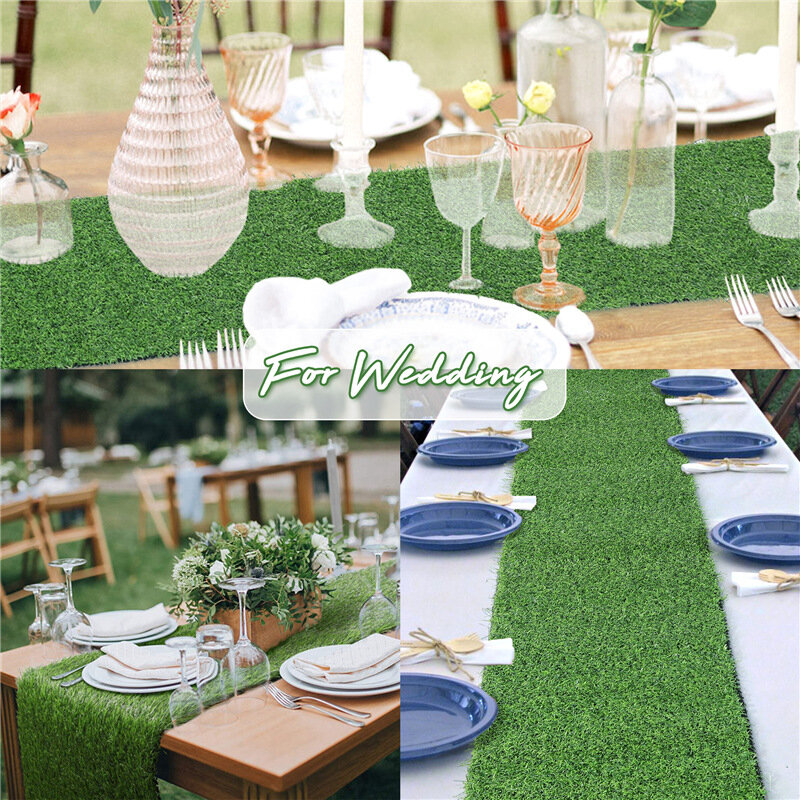 1Pcs Artificial Grass Dining Table Runner, Green Grass Table Decoration for Wedding Banquet Holiday Party Indoor/Outdoor