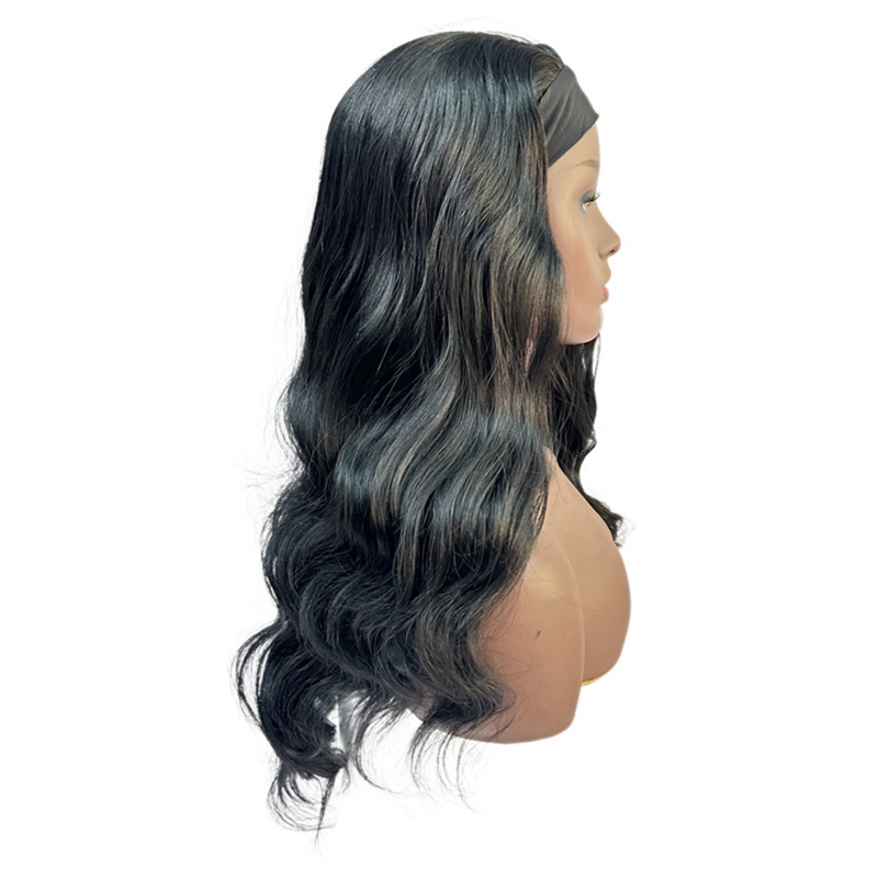 Ice Hair Band Wig para mulheres, peruca longa encaracolada, Full Head Set, fibra química, preto, Whole Top, 22"