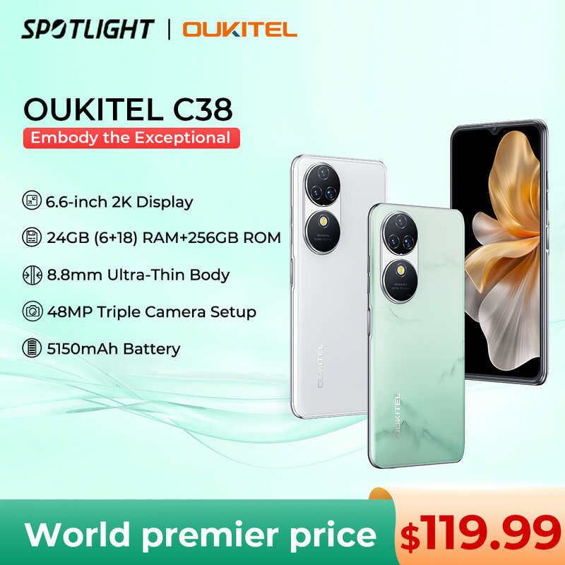Oukitel-teléfono inteligente C38 de 6,6 "FHD, 5150mAh, 6GB + 256GB, 48MP, Android 13, estreno mundial