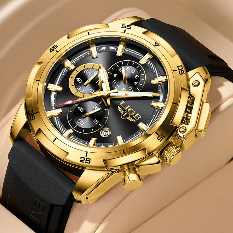 LIGE-Relógio de pulso quartzo militar masculino, relógio cronógrafo esportivo, relógio impermeável, moda de luxo, presente original, novo