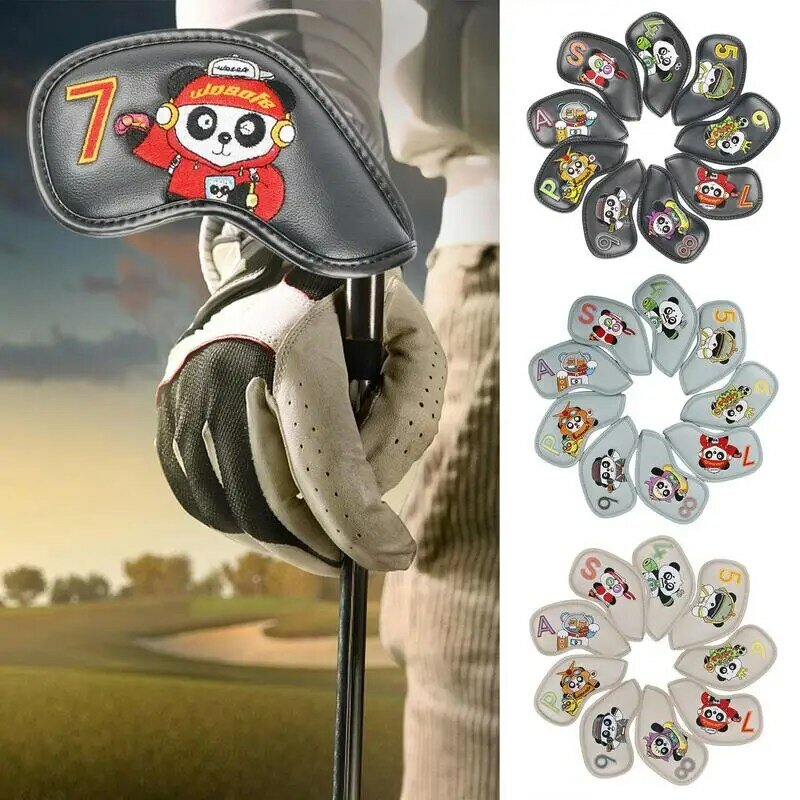 Cubierta de cabeza de palo de Golf para hombres, cubiertas de cabeza de Golf, Panda, etiqueta bordada, accesorios de Golf, cubierta de cabeza de conductor, se adapta a la mayoría, 9 piezas