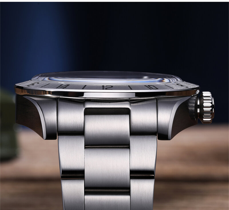 Relógio de aço inoxidável masculino, relógio GMT, quartzo impermeável, espelho de bolhas, novo, 39mm, 200m