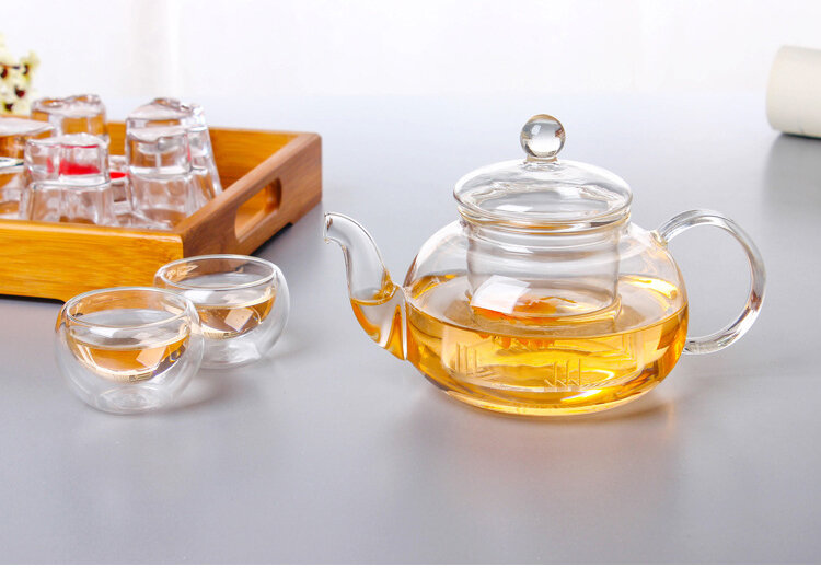 Alta qualidade de vidro resistente ao calor bule de chá, prático garrafa de flor xícara de chá bule de vidro com infusor folha de chá de café à base de plantas