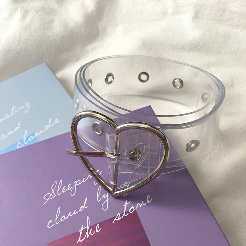 Heart Buckle Clear PVC Belt Fashion for Women and Girls Transparent Clear Jelly Waist Belt with Fancy Buckle Heart Square Buckle