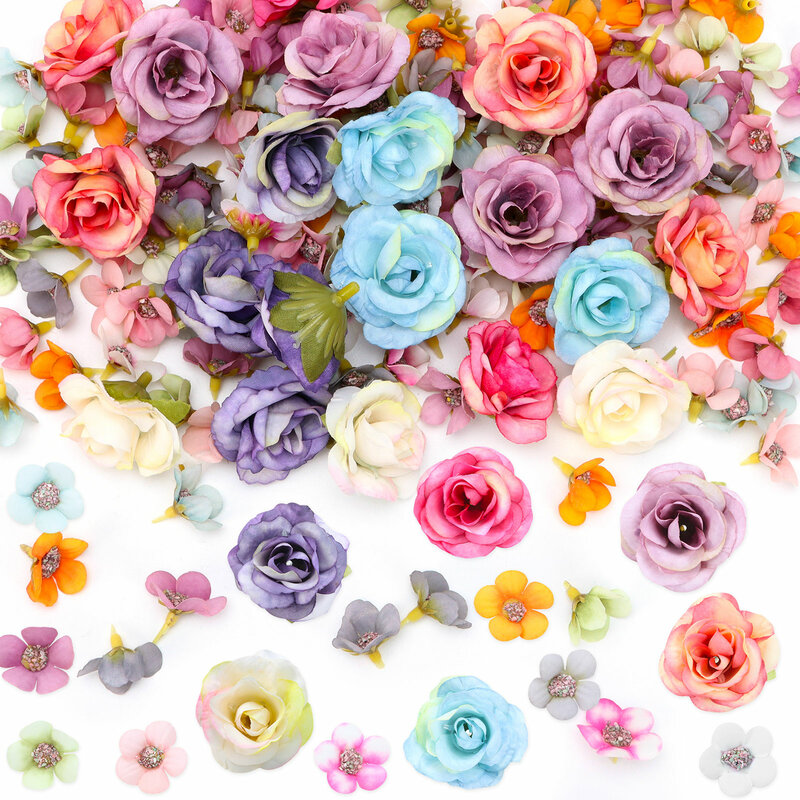 220 шт. мини цветочные головки, искусственные розы с стеблями