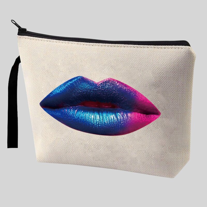 Woman Mouth Print Cosmetic Bag Canvas Makeup Bags Fashion Girls Case Portable Lipstick Storage for Travel Zipper Storage Purse