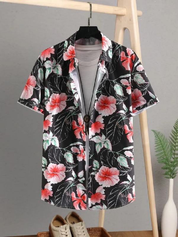 Botanical Floral Design Print Pattern Men Women Casual Shirts Fashion Short Sleeve Shirts Button Ups