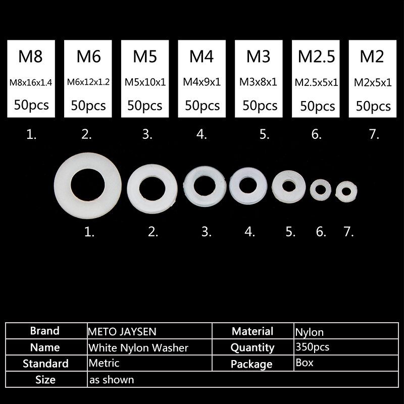 Плоская уплотнительная прокладка, нейлоновая шайба M2 M2.5 M3 M4 M5 M6 M8, твердое пластиковое уплотнительное кольцо, набор в ассортименте, Защитная шайба 350 шт./364 шт.