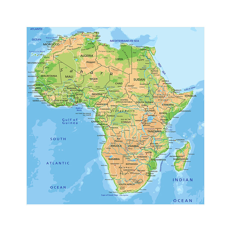 60*60cm mapa da áfrica parede decorativa mapa em francês sem moldura pintura da lona cartaz decorativo sala de estar decoração para casa