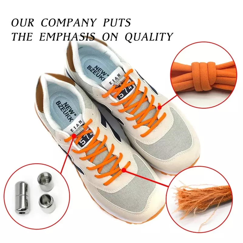 Tali sepatu elastis tanpa dasi untuk anak dan dewasa, tali sepatu kets elastis dengan mudah dipakai dan dilepas, tali sepatu kunci logam untuk sepatu kets