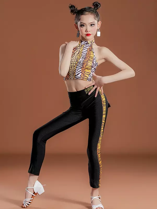 Lolita Children Latin Dance Top Pants Training Performance Dancewear Girls Costume One Shoulder Cha Cha Samba Practice Clothing