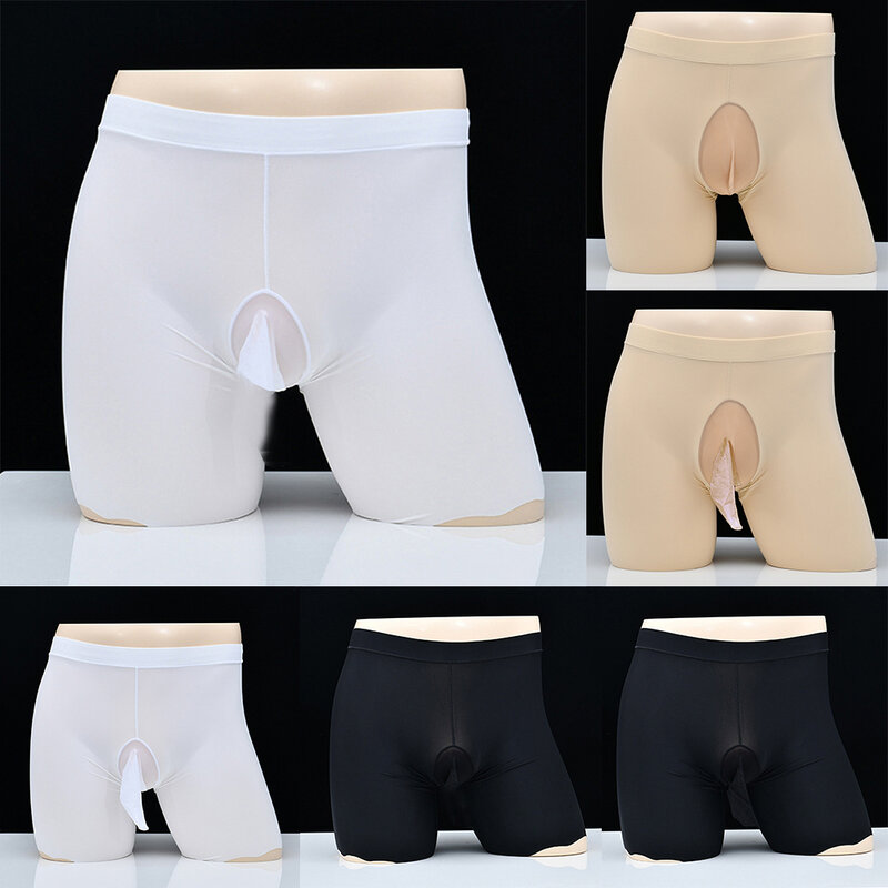 Mens Sexy Underwear Silky Boxer Shorts Ice Silk Bulge Pouch Briefs Trunks Underpants Breathable Comfortable Panties Lightweight