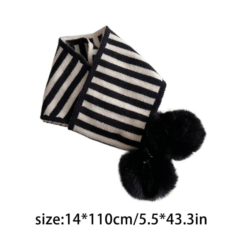 Soft & Comfortable Winter Scarf for Children with Playful Pom Pom Embellishments Stylish Striped Scarf for Kids DropShipping