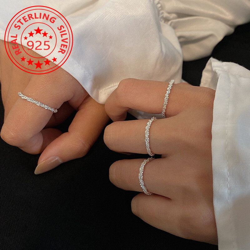 S925 خاتم سلسلة فضة إسترليني قابل للتعديل للنساء ، سلسلة قرنبيط ، تألق ، خطوبة ، زفاف ، ملابس يومية ، مجوهرات بتصميم فاخر