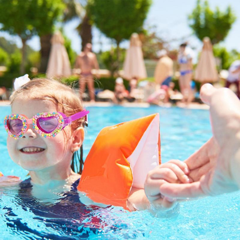 Óculos de natação impermeáveis para crianças, forma colorida do coração, prova de nebulização UV, óculos para treinamento infantil, novos
